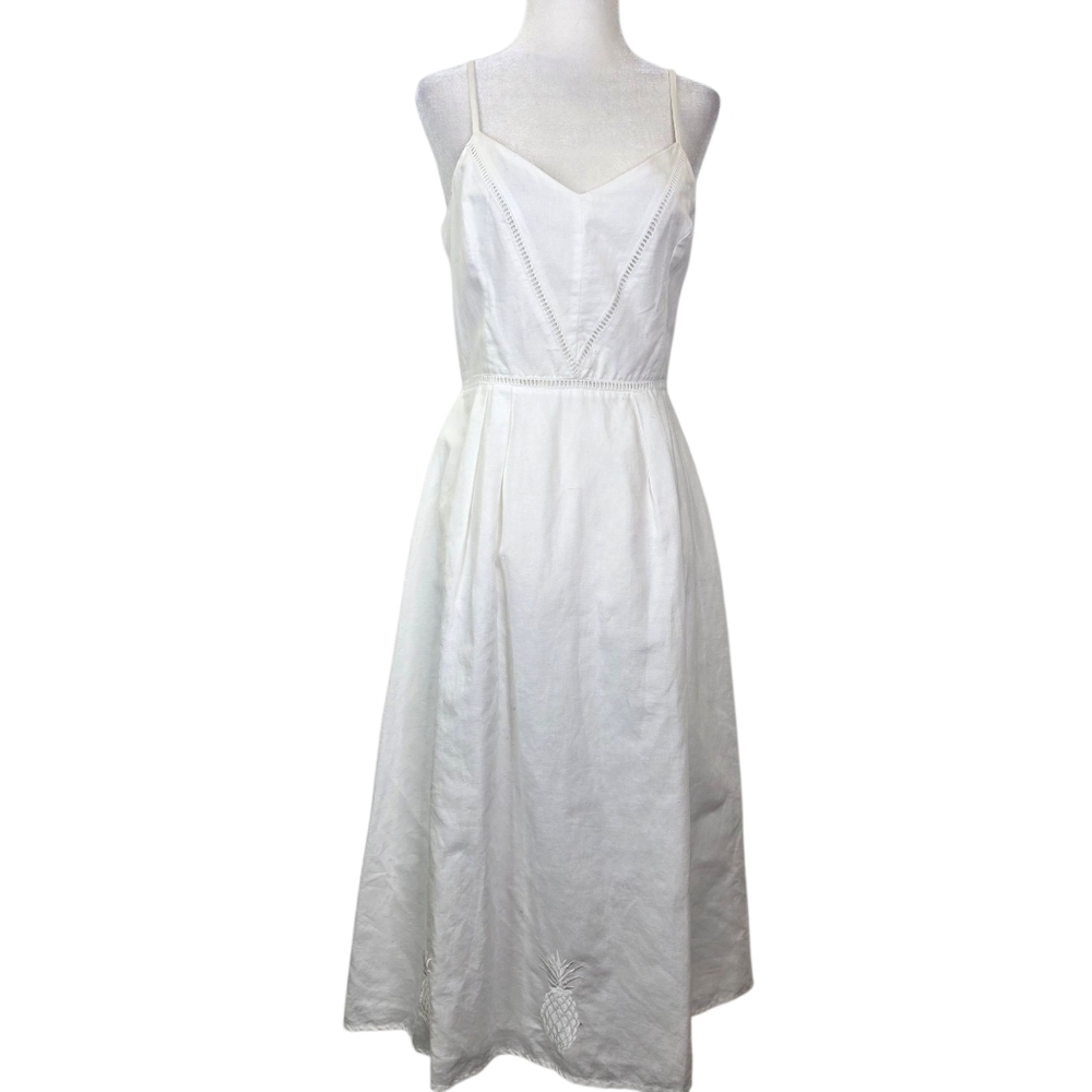 Great Plains London linen A line midi dress with Embroidered pineapple accent